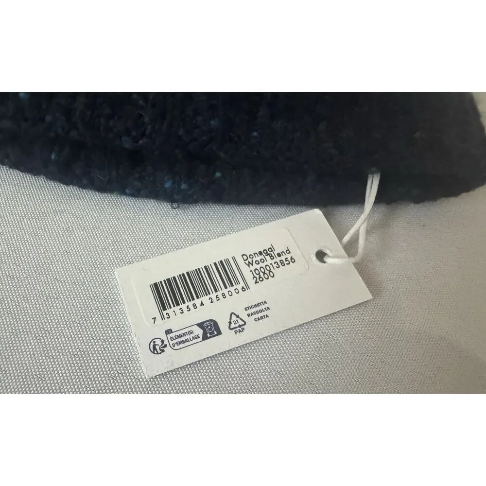 NWT Eton Navy Blue Donegal Leather Logo Patch Wool Beanie $150.00 *2026 Style*